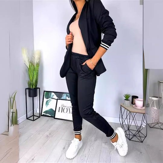 Damen nan sportlich-elegantes Blazer-Jogginghose Zweiteiler mit elastischem Bund und Bündchen EB
