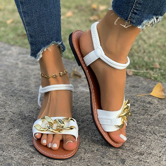 Damen elegante Riemchen-Sandalen mit auffälliger Schmuckapplikation EB