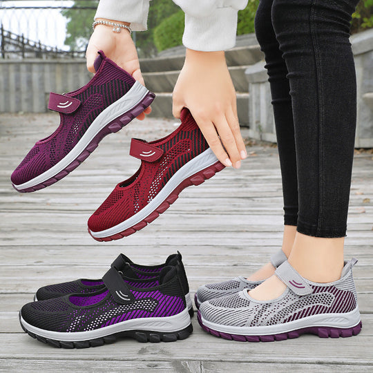 Damen Sportliche Ballerinas mit Klettverschluss und atmungsaktivem Obermaterial EB