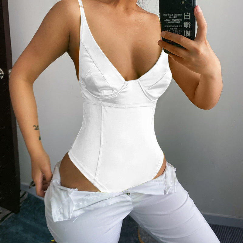 Damen Satin-Bustier-Top mit tiefem V-Ausschnitt und eleganter Passform EB