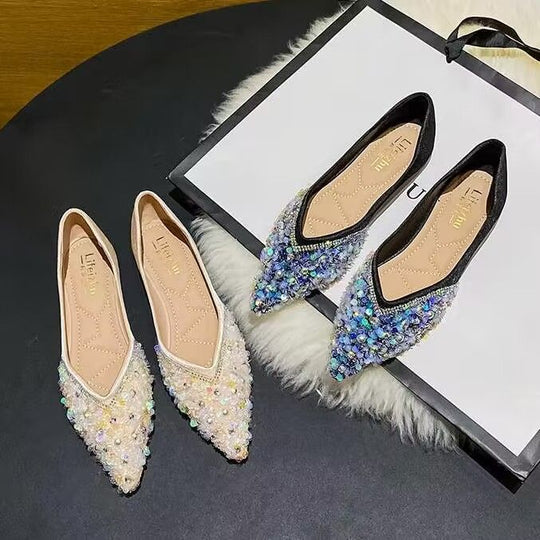 Damen funkelnde Ballerinas mit leuchtenden Strass-Applikationen und elegantem Schuhdesign EB
