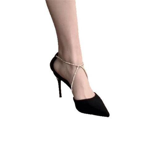 Damen elegante Slingback Pumps mit funkelndem Riemendesign EB