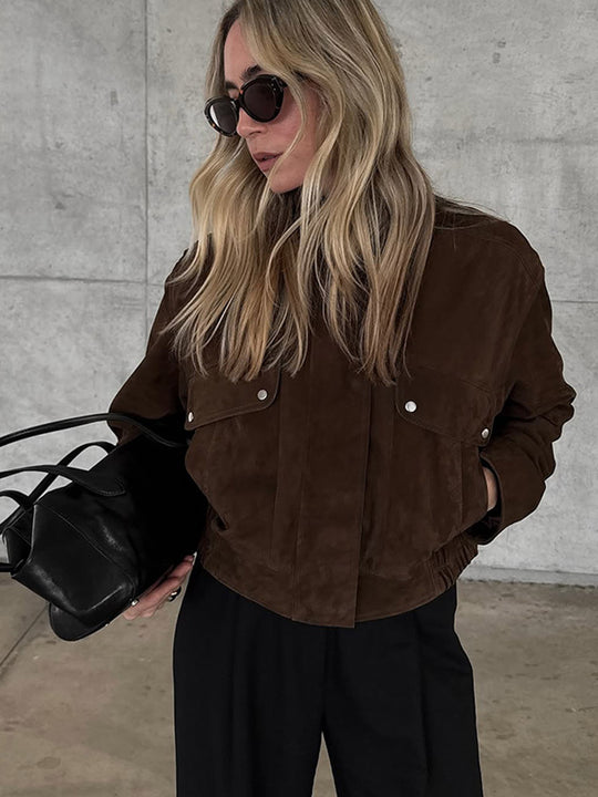 Damen Kunstlederjacke mit strukturiertem Schnitt und praktischen Taschen EB