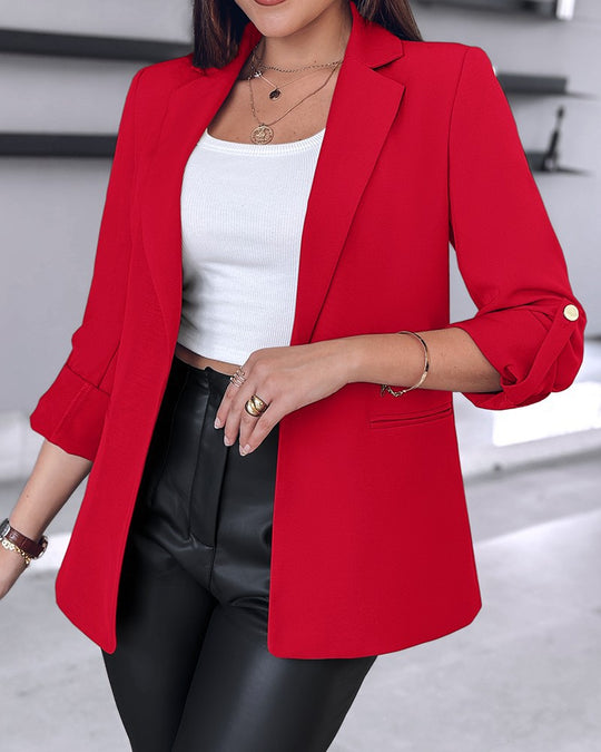 Damen klassischer Blazer mit modischen Ärmeln und seitlichen Taschen EB