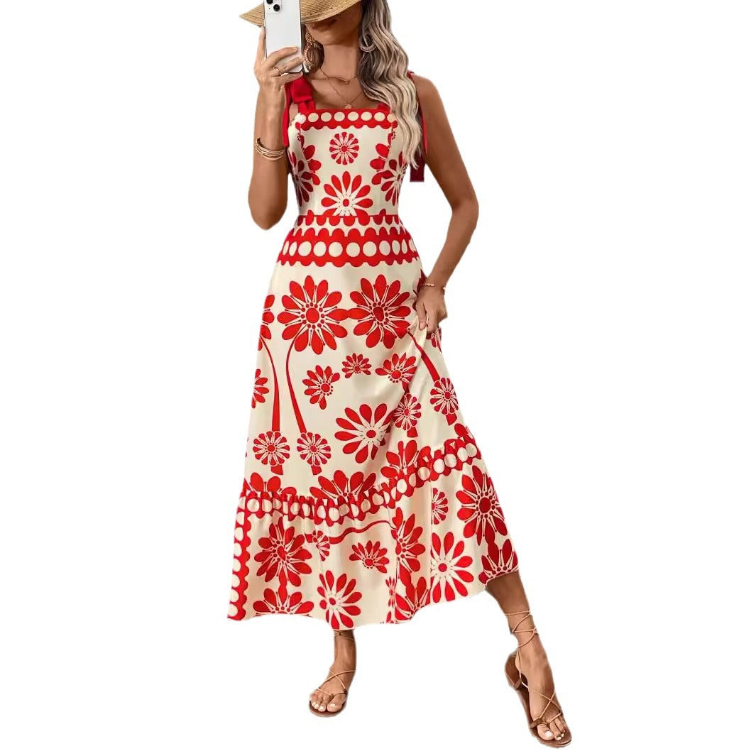 Damen Elegantes Maxikleid mit Blumenmuster und charmanten Trägern EB