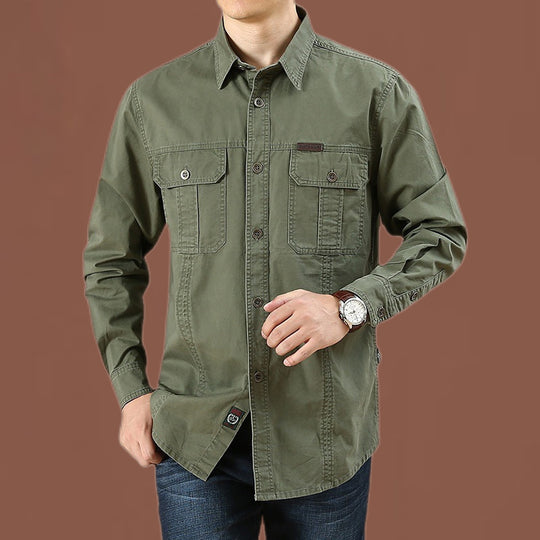 Herren nan robustes Baumwoll-Twill Fieldhemd mit aufgesetzten Klappbrusttaschen und markanten Nahtdetails EB