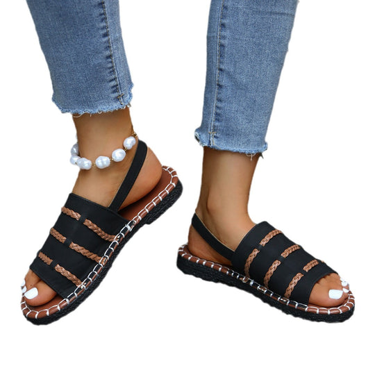 Damen Komfortable Sandalen mit geflochtenen Riemen und elastischem Fußbett EB