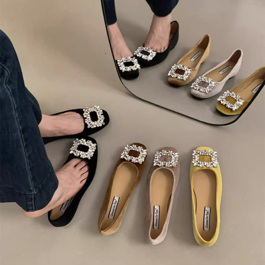 Damen raffinierte Ballerinas mit funkelndem Schmuckdetail und flexiblem Fußbett EB