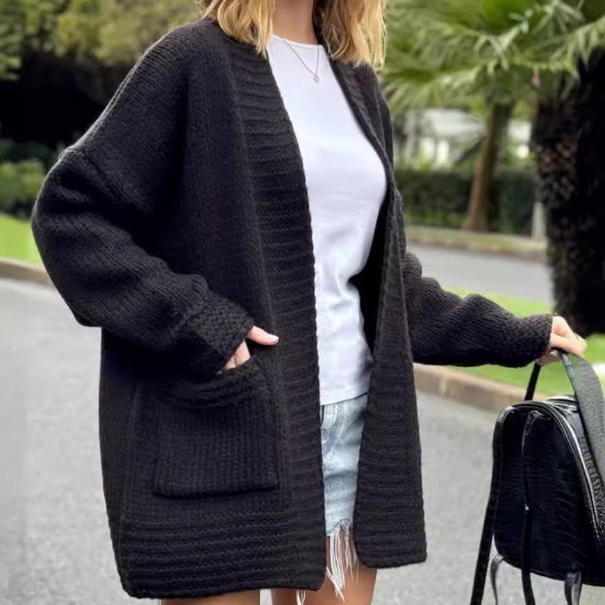 EB | Strickjacke Grobstrick Übergröße Passform Offene Vorderseite Wollmischung