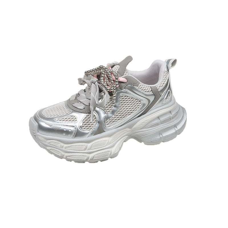 Damen Sportliche Sneakers mit perlbesetzten Schnürsenkeln und atmungsaktivem Obermaterial EB