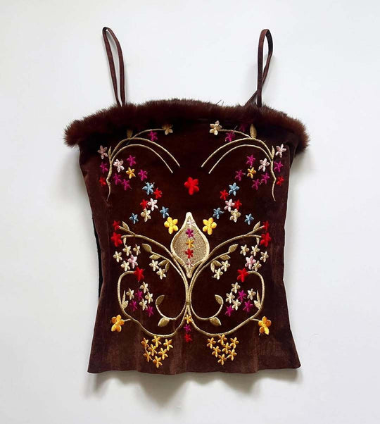 Damen Samt-Blusentop mit floralen Stickereien EB