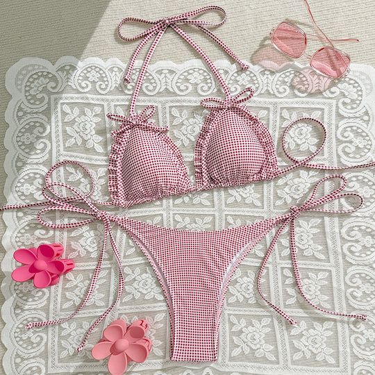 Damen Triangel-Bikini-Set mit verspielten Schleifen EB
