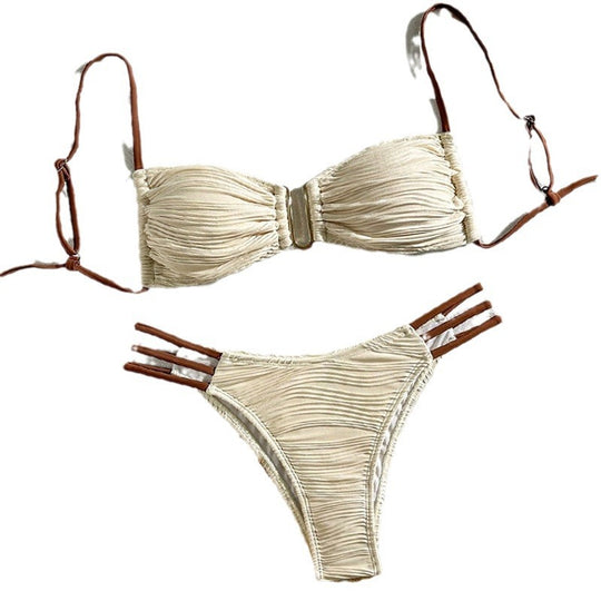 Damen Bandeau-Bikini mit raffiniertem Rüschendesign und verstellbaren Trägern EB