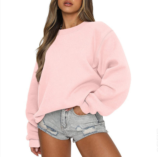 Damen nan oversized Rundhals-Sweatshirt aus Baumwollmix mit überschnittener Schulter, angerauter Innenseite und elastischen Bündchen EB