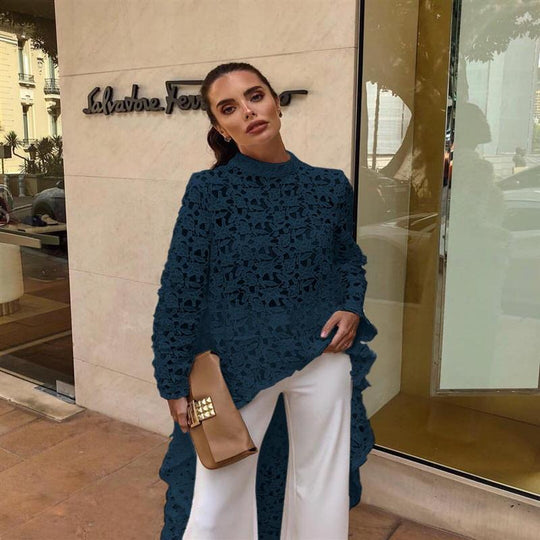 Damen edles Spitzenoberteil mit asymmetrischem Saum und Volant-Details EB