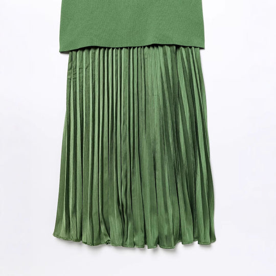 Damen Maxikleid mit plissiertem Rock und körpernahem Oberteil EB