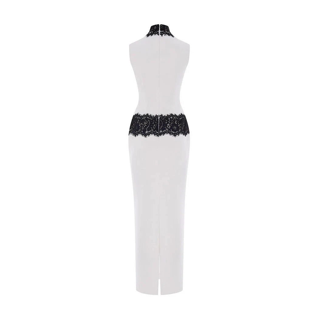 Damen Elegantes und figurbetontes Abendkleid mit Spitzenakzenten EB