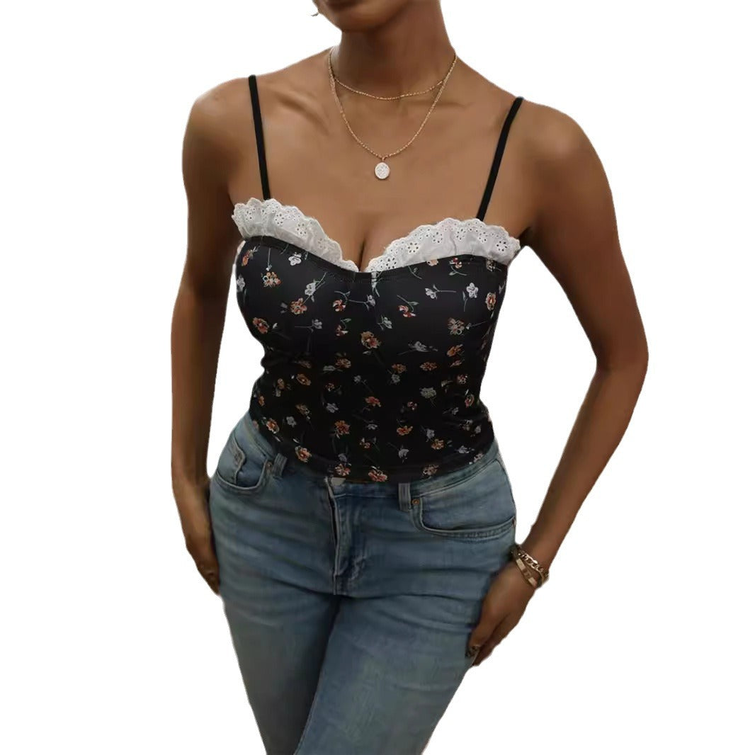 Damen Spitzen-Cami-Top mit floralem Design EB