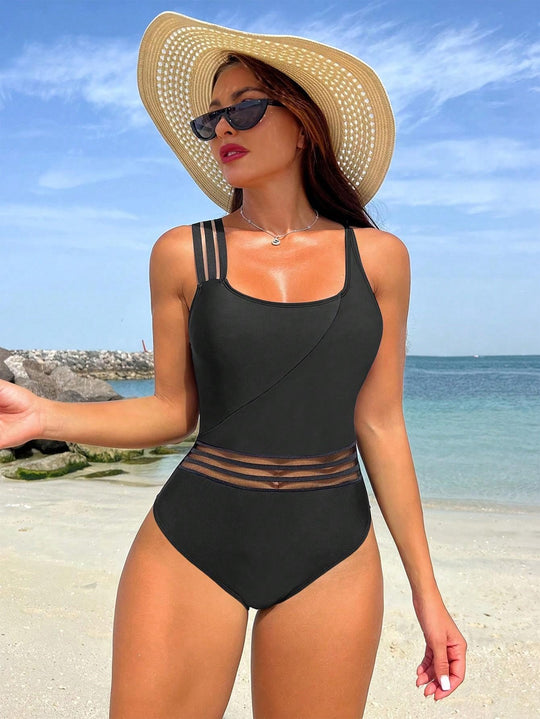 Damen Sportlicher Einteiler Badeanzug mit innovativem Schnitt EB