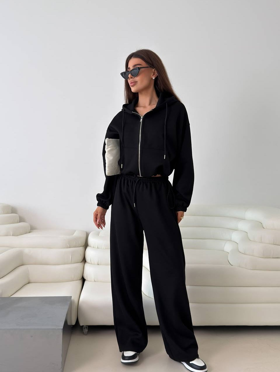 Damen lässige Kapuzenjacke mit hohem Kragen und Reißverschluss EB