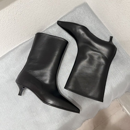 Damen elegante Stiefeletten mit spitzem Zehenbereich und geschmeidiger Lederoberfläche EB