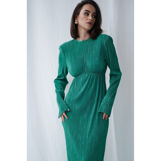 Damen Elegantes Maxikleid mit strukturierten Falten und langen Ärmeln EB