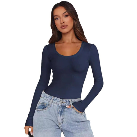 Damen Langarmoberteil mit feiner Rippstruktur und Rundhalsausschnitt EB