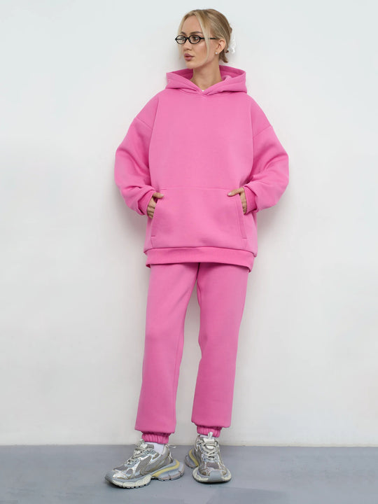 Damen großzügiger Kapuzenpullover Oversize mit Kängurutasche und weichem French-Terry EB