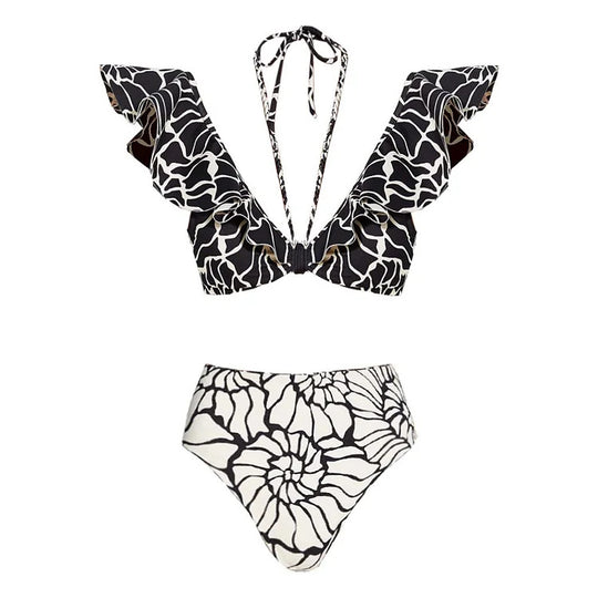 Damen Bikiniset mit voluminösen Rüschen und Hoher Taille EB