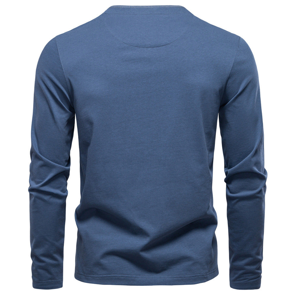 Herren Langarm-Henley-Shirt mit eleganten Druckknöpfen und bequemer Passform EB