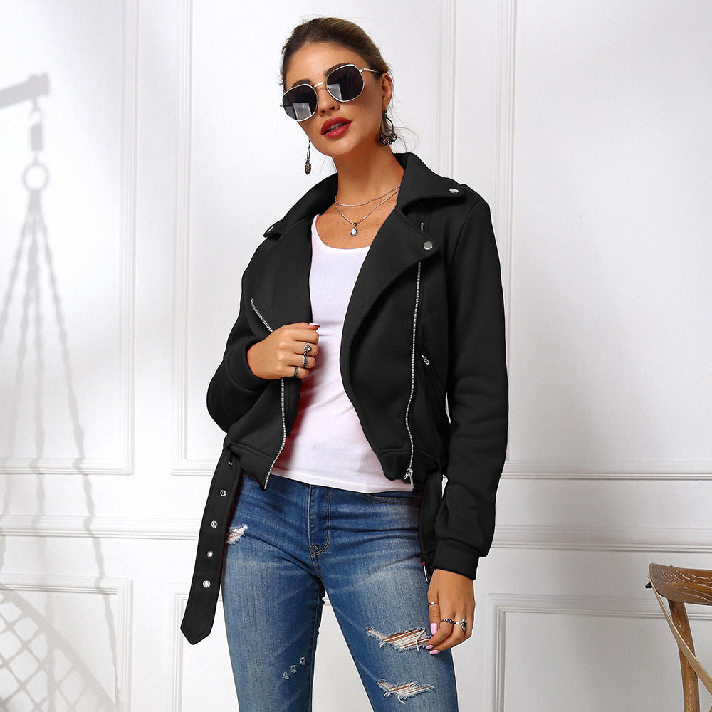 Damen edgy und stilvolle Bikerjacke mit Reißverschluss und praktischen Taschen EB