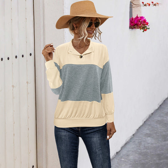 Damen lässiger Pullover mit stilvollem Kragen und Knopfdetail EB