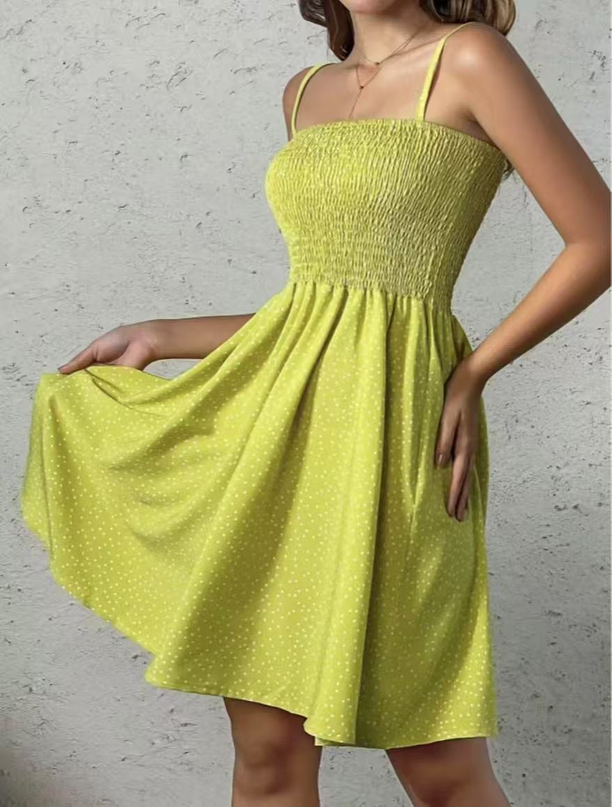 Damen Neckholderkleid mit luftiger Silhouette und feinem Punktmuster EB