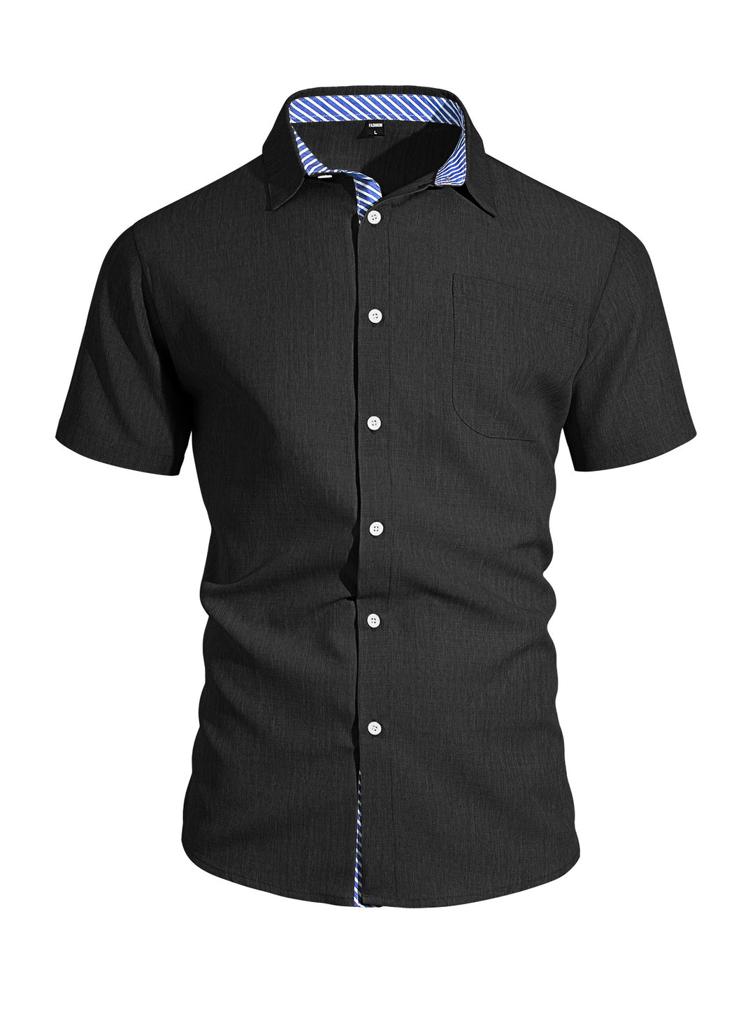 Herren nan Business-Casual Kurzarmhemd mit gestreiftem Kragenfutter und Brusttasche EB