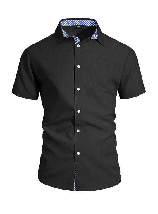Herren nan Business-Casual Kurzarmhemd mit gestreiftem Kragenfutter und Brusttasche EB