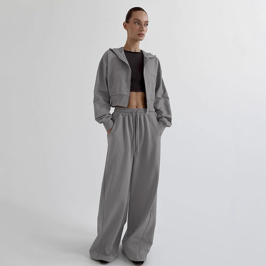 Damen Lässiges Crop-Top und weite High-Waist-Hose Set EB