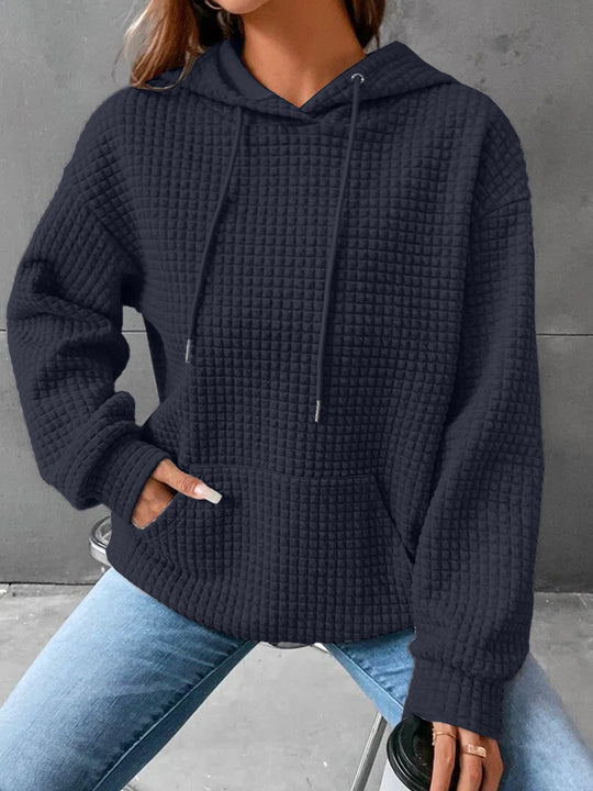 Damen stylischer Hoodie mit strukturiertem Material und Kängurutasche EB