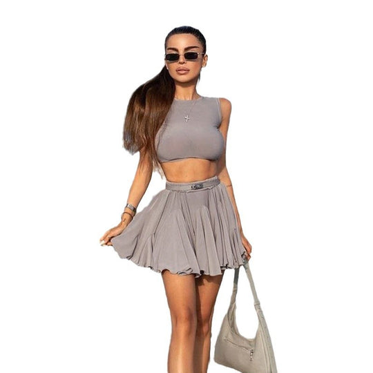 Damen Sportliches Crop-Top und Skaterrock Set EB