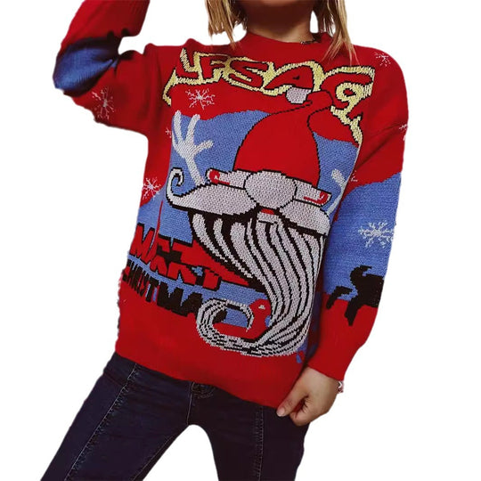Damen Weihnachts-Pullover mit festlichem Rentier-Motiv und kreativen Designs EB
