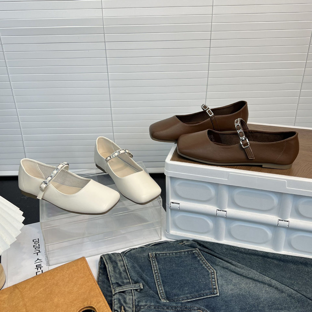 Damen elegante Ballerinas mit modischem Riemen und weichem Innenfutter EB