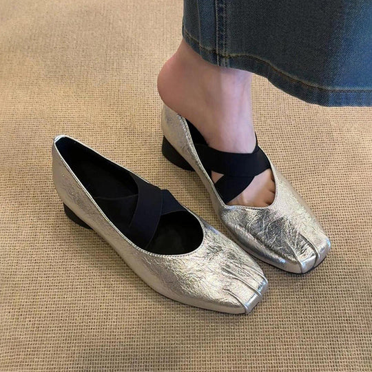 Damen elegante Ballerina-Schuhe mit modernem Riemendesign und komfortablem Absatz EB