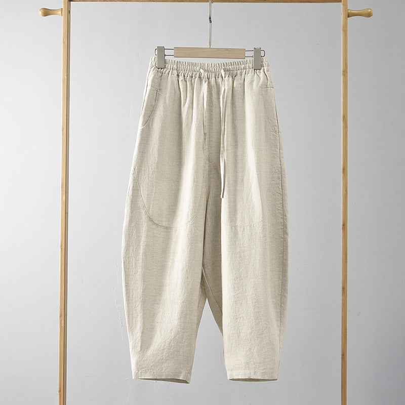 Damen Locker geschnittene Leinenhose mit elastischem Bund EB