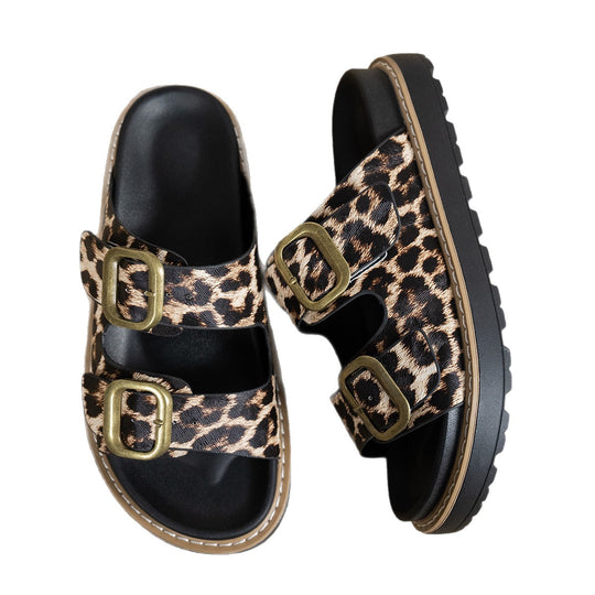Damen modische Badesandalen mit stabilem Riemen und eleganter Animal-Print-Optik EB