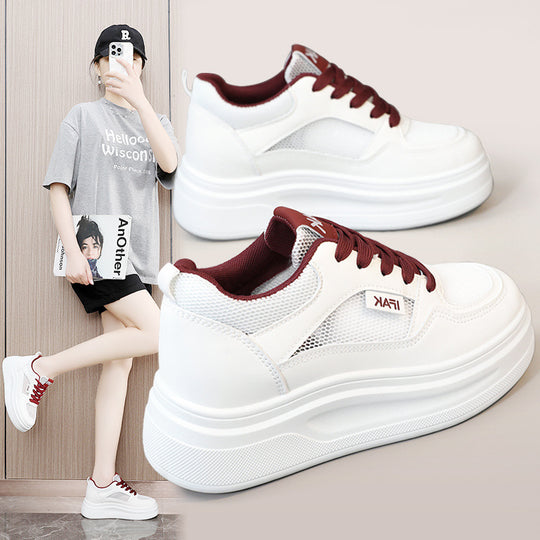 Damen modische Plateau-Sneaker mit atmungsaktivem Obermaterial und dämpfender Laufsohle EB