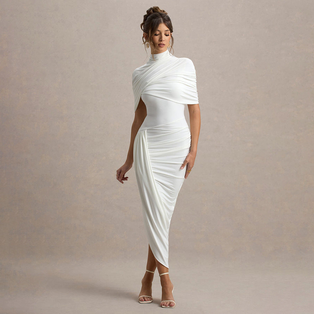 Damen Elegantes Maxi-Kleid mit asymmetrischen Rüschendetails EB