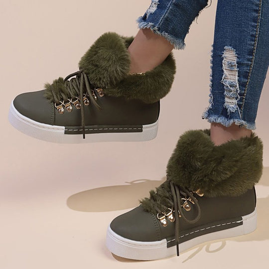 Damen Flauschige Sneakers mit Warmfutter und modischer Schnürung EB