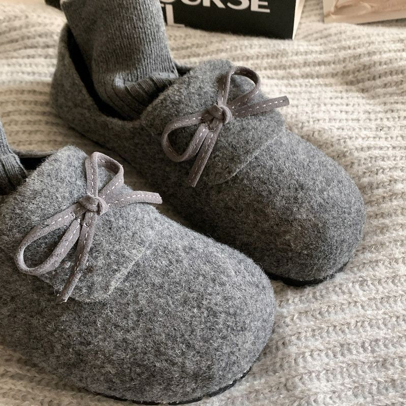 Damen warme Filz-Pantoffeln mit dekorativem Schleifen-Design EB