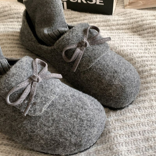 Damen warme Filz-Pantoffeln mit dekorativem Schleifen-Design EB