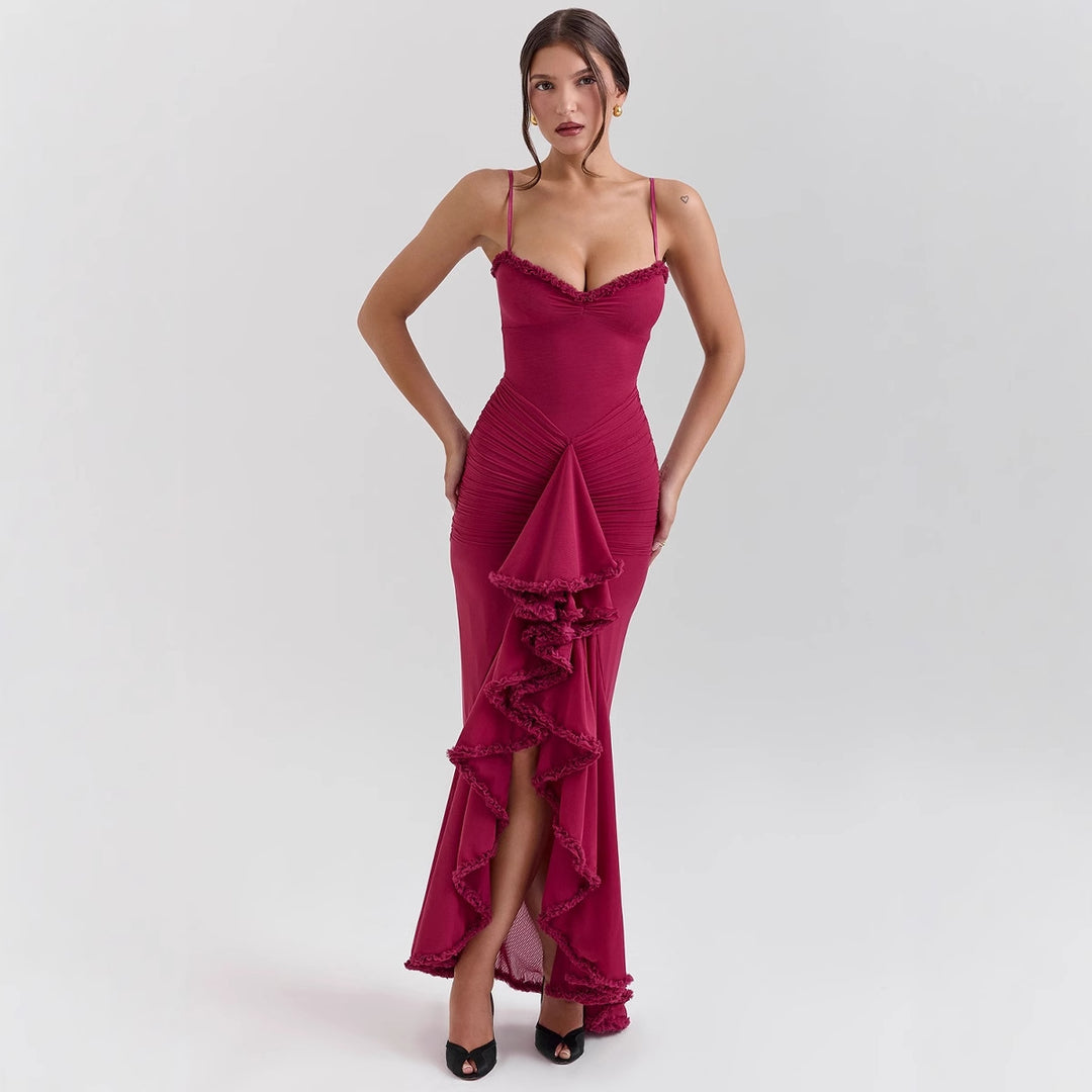 Damen Bodycon Abendkleid mit Rüschen und seitlichem Schlitz EB