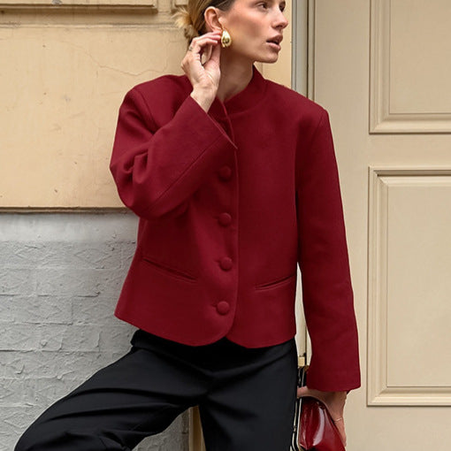 Damen Modische Jacke mit hochgeschlossenem Kragen und Knopfdetails EB